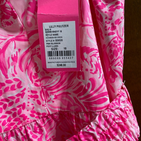 NWOT Lilly Pulitzer McKinnon midi dress pink blossom foxy llama size 14 pockets! - Picture 3 of 6